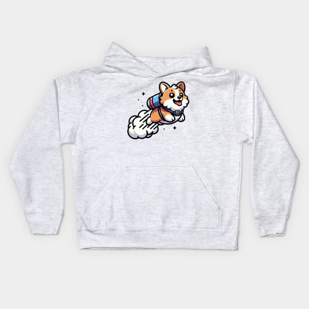 corgi to the moon Kids Hoodie by Ferdi Everywhere